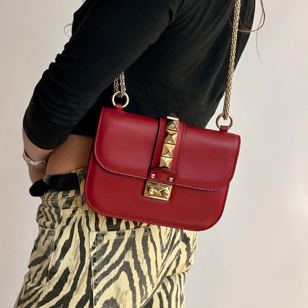 Valentino Garavani Glam Lock Rock Stud Red Shoulder Bag
